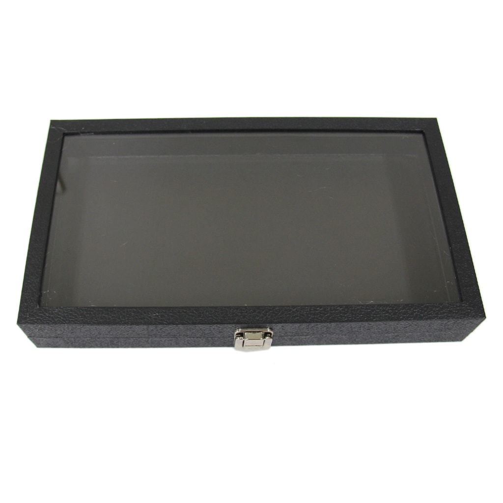 Large Glass Top Black Plastic Tray Showcase Storage Jewelry Ring Bracelet  Watch - Findings Outlet